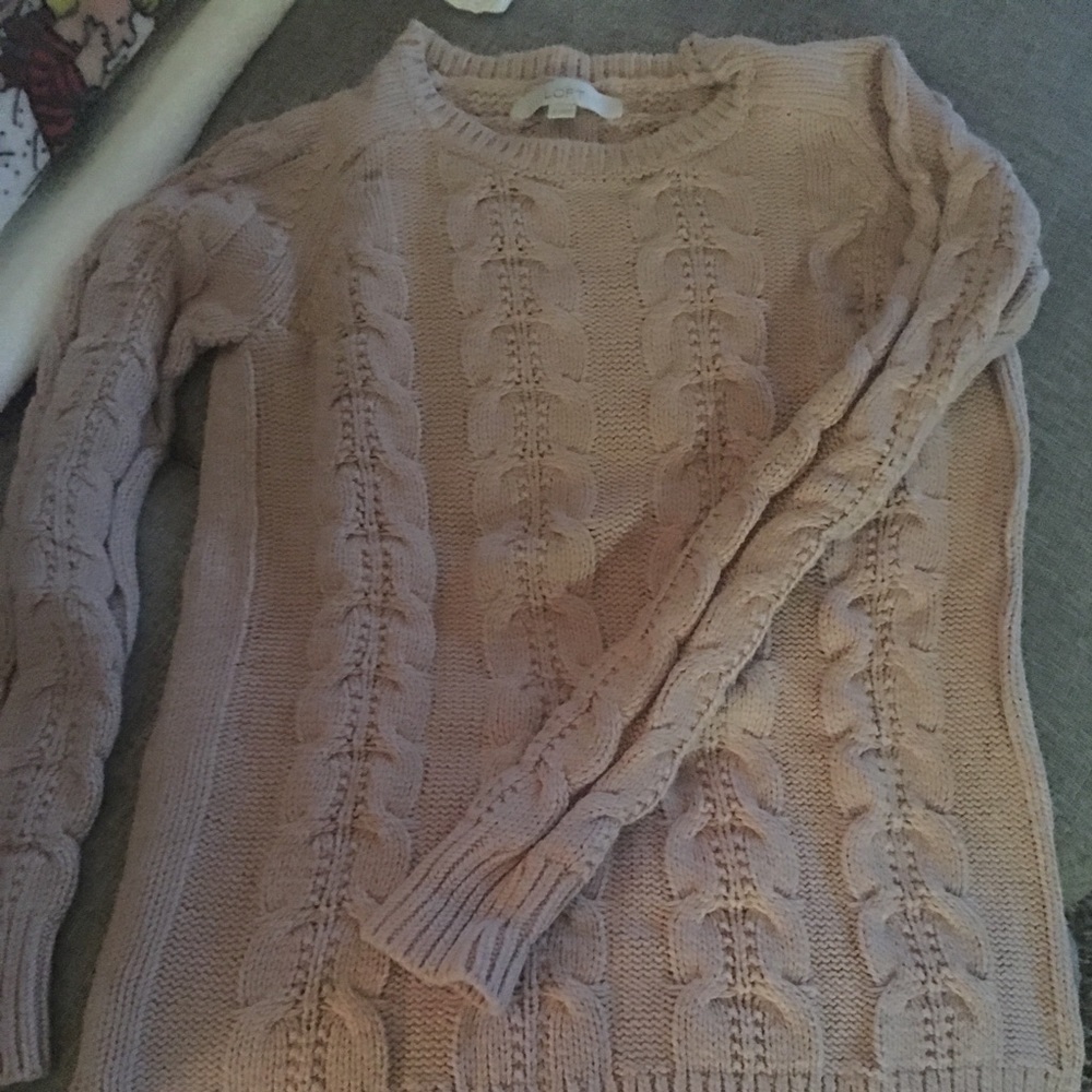 Loft Green Cable Knit Sweater. Pink unavailable.